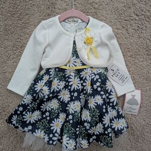 NWT Floral Navy and White Baby Dress Set